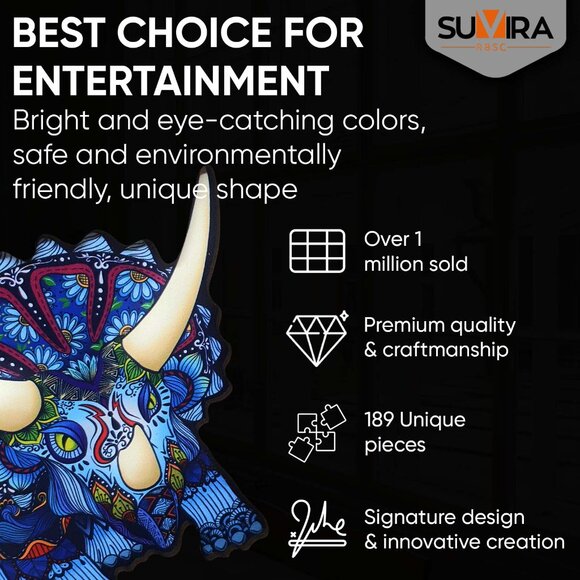 Animal Wooden Jigsaw Puzzle Engaging, Educational, and Eco-Friendly TRICERATOR - Picture 3 of 8